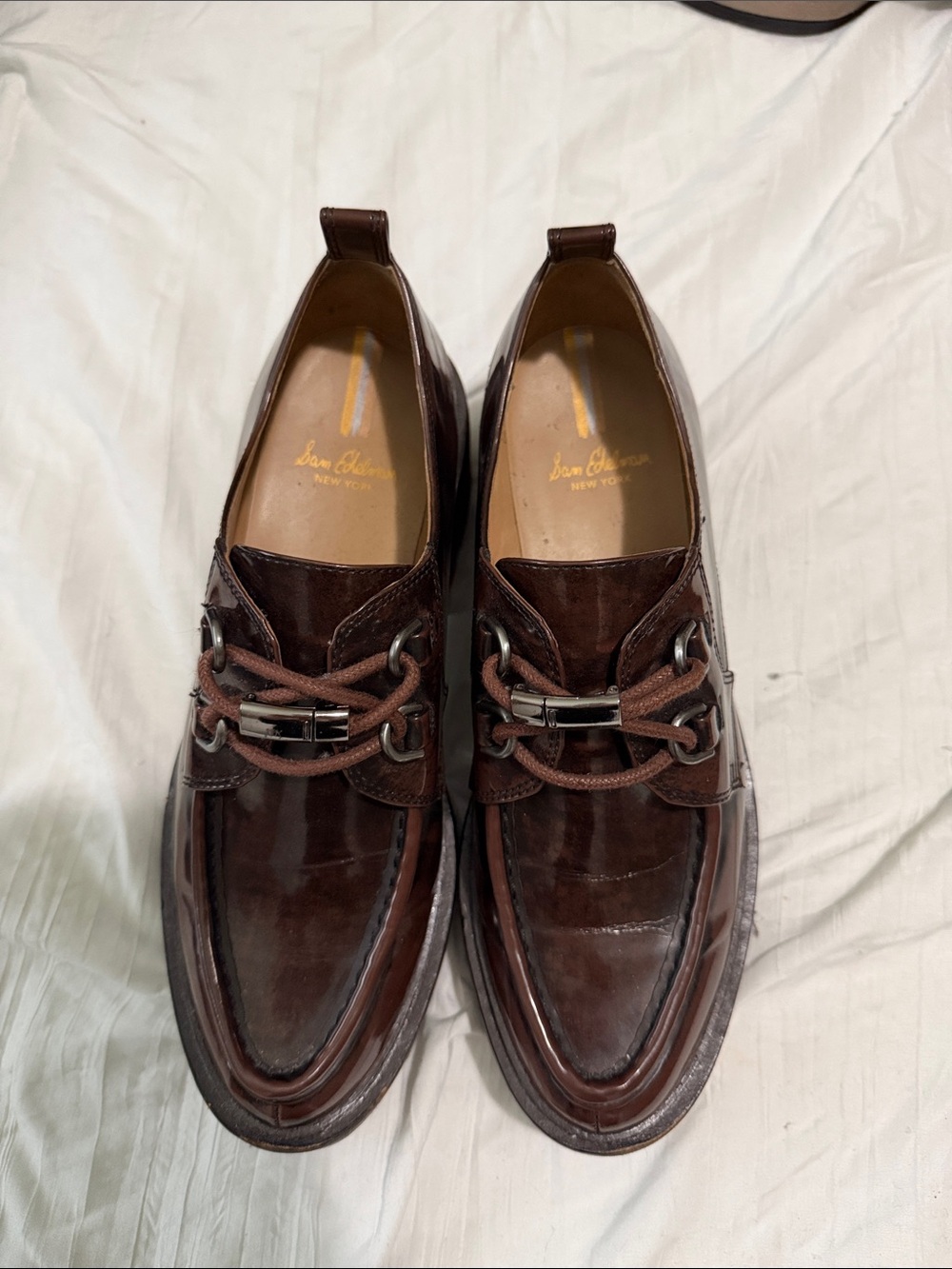 Sam Edelman Brown Faux Patten Leather chunky loafer. 8